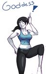  barefoot black_hair breasts capri_pants closed_eyes long_hair midriff nintendo pants ponytail shining_dazzler solo spandex tank_top white_skin wii_fit wii_fit_trainer 