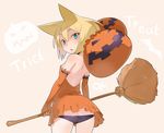  ass blonde_hair blue_eyes broom butt_crack double_bun dress elbow_gloves gloves halloween highres jack-o'-lantern lowleg lowleg_panties original panties short_hair solo trick_or_treat ume_(datsuryokugen) underwear 