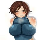  1girl bare_shoulders blush breasts brown_eyes brown_hair collarbone elizabeth_(artist) elizabeth_(ren0522) huge_breasts kazama_asuka large_breasts namco shiny shiny_skin short_hair smile solo tekken 