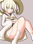  :3 blonde_hair blush breasts cleavage furisode furisode_girl_(pokemon) furisode_girl_karen highres japanese_clothes karasawa@ kimono legs looking_at_viewer medium_breasts pokemon pokemon_(game) pokemon_xy simple_background sitting socks solo twintails yellow_eyes 