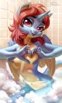  &lt;3 2019 anthro areola bath breasts bubble_bath equine fan_character female heart_hands holivi horn looking_at_viewer mammal my_little_pony navel nipples nude smile solo water wet winged_unicorn wings 