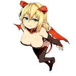  alternate_costume bad_id bad_pixiv_id bare_shoulders blonde_hair breasts bridal_gauntlets cleavage demon_girl demon_tail demon_wings detached_collar detached_sleeves green_eyes harness highres horns large_breasts looking_at_viewer mizuga mizuhashi_parsee pointy_ears short_hair simple_background solo succubus tail thighhighs touhou white_background wings 