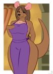  2019 anthro apron big_breasts breasts brown_fur brown_hair clothed clothing disney eyebrows_visible_through_hair eyes_visible_through_hair female fur hair hand_on_breast jorge-the-wolfdog kanga looking_at_viewer macropod mammal marsupial mature_female naked_apron smile solo thick_thighs wide_hips winnie_the_pooh_(franchise) 