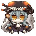  blush_stickers bodysuit chibi gloves headwear hitsuki_rei kantai_collection lowres monster open_mouth pale_skin shinkaisei-kan silver_hair solo sparkle staff triangle_mouth turret wo-class_aircraft_carrier yellow_eyes 