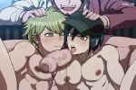  3boys blush buranko! danganronpa erection foreskin group_sex hand_on_head large_penis male_focus multiple_boys naughty_face nipples penis piercing sweat tagme threesome tongue tongue_out yaoi 