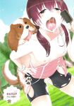  artbook bent_over bestiality breasts clothed_sex dog drooling from_behind fucked_silly nipples sex small_breasts standing strap_slip torn_clothes vaginal 