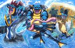  blastoise claws cloud clouds empoleon epic fangs feraligatr greninja nintendo no_humans pokemon samurott sky swampert water 