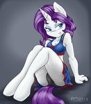  absurd_res ambris anthro anthrofied bedroom_eyes blue_eyes bra breasts cheerleader cleavage clothed clothing equine eyeshadow female friendship_is_magic hair hi_res horn horse makeup mammal my_little_pony panties pony purple_hair rarity_(mlp) sitting skirt solo underwear unicorn 