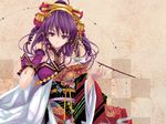  beatmania beatmania_iidx drill_hair hair_ornament holding holding_pipe japanese_clothes kanzashi kimono kiseru long_hair misaki_kurehito nail_polish pipe purple_eyes purple_hair red_nails solo umegiri_hifumi 