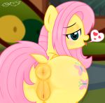  &lt;3 anus bedroom_eyes big_butt blush butt cushion equine female feral fluffy fluffy_tail fluttershy_(mlp) friendship_is_magic fur godoffury green_eyes hair half-closed_eyes long_tail looking_at_viewer mammal my_little_pony pegasus pink_hair plump_labia presenting pussy seductive sofa solo tongue tongue_out wings yellow_fur 