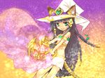  1girl :d animal_ears animal_tail bastet_(p&amp;d) brown_hair cat_ears cat_tail clothed costume dark_skin egyptian female green_eyes hair hat jewelry long_hair lots_of_jewelry open_mouth puzzle_&amp;_dragons smile solo tail very_long_hair 