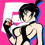  1girl alternate_color alternate_costume black_hair blush breasts cleavage dengeki!_pikachu gloves gym_leader kasumi_(pokemon) lowres navel one-piece_swimsuit open_mouth poke_ball pokemon pokemon_(anime) short_hair side_ponytail solo swimsuit 