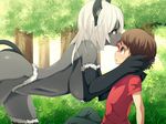  anthro breasts cat_ears catgirl drow duo elf female hair hanging_breasts hatsuen_kikan human licking male mammal nude size_difference tongue white_hair young 