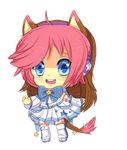  1girl :d animal_ears animal_tail blue_eyes boots brown_hair cat_ears cat_tail clothed female headphones hoshine_stella lowres multicolored_hair open_mouth pink_hair shirt skirt smile solo star stars tail utau 