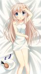  bad_anatomy blonde_hair blue_eyes dakimakura hat hat_removed headwear_removed highres little_busters! long_hair lying mia_(kuja999) noumi_kudryavka solo 