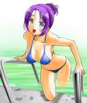  bikini blue_eyes breasts chaborin cleavage large_breasts long_hair original pool poolside purple_hair solo swimsuit water wet 