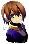 aile bad_id bad_pixiv_id brown_hair green_eyes hakoniwa_tsuka looking_at_viewer rockman rockman_zx simple_background smile solo upper_body white_background 