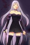  bare_shoulders breasts chain collar dagger dearest373 detached_sleeves elbow_gloves facial_mark fate/stay_night fate_(series) forehead_mark gloves long_hair medium_breasts purple_eyes purple_hair rider solo thighhighs very_long_hair weapon zettai_ryouiki 
