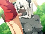  anthro bottomless breasts cat_ears catgirl censored drow duo elf faceless_male female hair hatsuen_kikan human human_on_anthro interspecies male mammal nude oral oral_sex penis sex straight white_hair young 