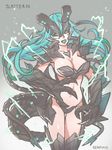  aqua_hair bad_id bad_pixiv_id breasts claws electricity kaijuu large_breasts long_hair monster_girl pacific_rim personification reammara slattern solo 