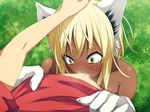  anthro blonde_hair blush bottomless breasts cat_ears catgirl censored faceless_male female first_person_view green_eyes hair hatsuen_kikan human human_on_anthro interspecies male mammal nude oral oral_sex penis sex straight 