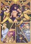  absurdres american_flag blonde_hair crescent_moon dark_skin dark_skinned_male diavolo dio_brando dual_persona enrico_pucci funny_valentine highres jojo_no_kimyou_na_bouken kars_(jojo) kira_yoshikage moon multiple_boys pink_hair prison_cell sin11111 steel_ball_run sun white_hair wings 