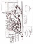  black_and_white comic english_text erection fel feline liquor lying male mammal monochrome nude on_back penis plantigrade reclined reclining sketch solo stripes text tiger 