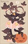  aria_r brown_hair gen_6_pokemon personification pokemon pokemon_(creature) pumpkaboo pumpkin skirt solo thighhighs 