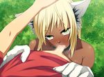  anthro blonde_hair blush bottomless breasts cat_ears catgirl censored faceless_male female first_person_view green_eyes hair hatsuen_kikan human human_on_anthro interspecies male mammal nude oral oral_sex penis sex straight young 