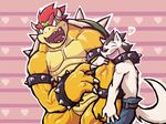  &lt;3 3_fingers 4_fingers abs absurd_res animal_ears anthro belly belt biceps big_muscles black_eyebrows black_hair black_nose bowser canine claws clothed clothing collar cute dog dog_ears dog_tail eyebrows fanboy fangs fur green_skin hair half-dressed happy hi_res horn husky jewelry king koopa langdon langdon_marston male mammal mario_bros muscles nintendo open_mouth pants paws pecs pink_background plain_background plainwhite raised_arm red_eyebrows reptile royalty scalie shell short_hair shorts smile spiked_bracelet spiked_collar spiked_shell spikes standing teeth tongue topless turtle video_games white_fur 