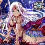  aparara_nagaraja breasts cleavage green_eyes jewelry lamia medium_breasts miyase_mahiro monster_girl monster_monster necklace smile solo white_hair 