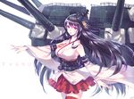  bare_shoulders black_hair blush breasts cannon character_name detached_sleeves english fusou_(kantai_collection) hair_ornament japanese_clothes kantai_collection large_breasts long_hair nishimura_eri nontraditional_miko obi red_eyes sash skirt smile turret 