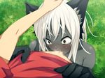  anthro blush bottomless breasts cat_ears catgirl censored drow elf faceless_male female first_person_view hair hatsuen_kikan human human_on_anthro interspecies male mammal nude oral oral_sex penis sex straight white_hair 
