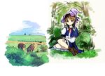  capelet fence grass hair_tucking hat house leaf makuwauri nature outdoors rural shoes sketch tree well 