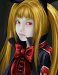  blazblue blonde_hair bow long_hair pale_skin rachel_alucard realistic red_bow red_eyes solo twintails 