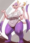  big_breasts bittenhard bottomless breasts chubby clothing female mienshao nintendo pok&#233;mon pok&eacute;mon red_eyes solo standing thick_thighs translucent transparent_clothing video_games voluptuous wet_shirt wide_hips 