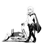  black_gloves bodysuit commentary gloves greyscale kantai_collection long_hair monochrome pet shinkaisei-kan simple_background solo staff tentacles tooku_nomura_(artist) white_background wo-class_aircraft_carrier 