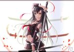  katana long_hair md5_mismatch midriff original skirt solo sword thighhighs wangchuan_de_quanyan weapon zettai_ryouiki 