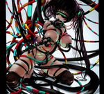  1girl arms_behind_back bad_anatomy bdsm black_hair blindfold bondage bound breasts female gag kneeling long_hair machine original pipelining solo thighhighs yamao0920 