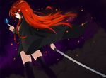  fire flame long_hair mokkei red_eyes red_hair school_uniform serafuku shakugan_no_shana shana sword thighhighs weapon 