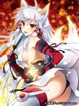  animal_ears black_panties elbow_gloves fan fox_ears fox_tail gloves japanese_clothes junketsu_duelion long_hair mauve multiple_tails original panties solo tail thighhighs underwear white_hair yellow_eyes 