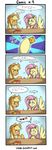  blonde_hair comic cowboy_hat dialog duo eating english_text equine eyes_closed female feral fluttershy_(mlp) food freckles friendship_is_magic frown fur green_eyes hair hat horse long_hair mammal my_little_pony open_mouth orange_fur pegasus pink_hair pony smile table teeth text tongue vicse wings yellow_fur 