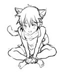  animal_ears barefoot blush cat_ears cat_tail catboy coin_rand fang full_body greyscale male_focus monochrome open_mouth original simple_background sitting sketch solo tail white_background 