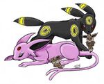  ambiguous_gender couple cub eevee eeveelution espeon female feral forked_tail looking_at_viewer mimi nintendo nipples open_mouth plain_background pok&#233;mon pok&eacute;mon signature teats umbreon video_games white_background young 
