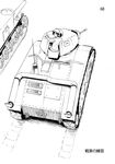  bird caterpillar_tracks char_b1 duck emblem from_above girls_und_panzer greyscale ground_vehicle highres looking_back m3_lee mallard medium_tank military military_vehicle monochrome motor_vehicle sabaku_chitai short_hair simple_background sono_midoriko tank translated white_background 