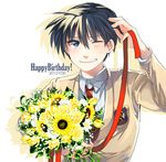 bad_id bad_pixiv_id black_hair blue_eyes bouquet clannad flower happy_birthday hikarizaka_private_high_school_uniform okazaki_tomoya one_eye_closed ribbon school_uniform takumi_(scya) 