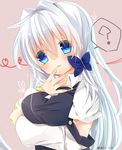  ? blue_eyes blush bow breast_hold breasts hair_bow kazato_fuuchi large_breasts long_hair original shio_rinon solo 