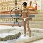  ambiguous_gender clothed clothing crocodile egyptian female feral human in_water jewelry loincloth mammal nipple_slip nipples reptile scalie skimpy vaesark 