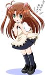  apron asumi_kana brown_hair cosplay green_eyes hair_bobbles hair_ornament highres imai_kazunari koshigaya_komari loafers long_hair non_non_biyori seiyuu_connection shoes solo twintails two_side_up waitress working!! 