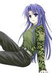  asakura_ryouko bad_id bad_pixiv_id blue_eyes blue_hair camouflage canada digital_camouflage long_hair military solo sumisi suzumiya_haruhi_no_yuuutsu 